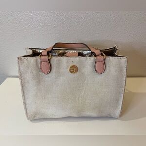 Anne Klein‎ Women’s Tan White Canvas With Light Gold Sparkles Hand Bag
